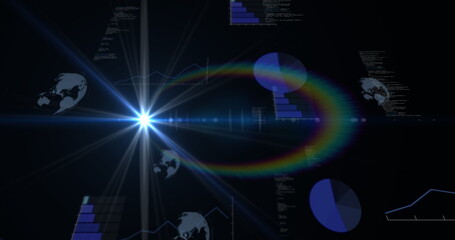 Image with rainbow light effect enhancing digital data visualization on charts
