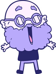 cartoon joyful man with beard in bright neon color