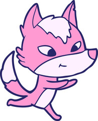 friendly cartoon wolf running in bright neon color