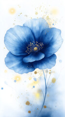 Blue flower illustration with white background. 