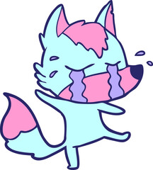 sad little fox cartoon character in bright neon color