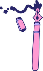 cartoon doodle fountain pen in bright neon color
