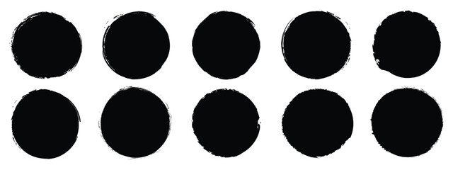 Set of round grunge circles shapes on a white background. Grunge round shapes. Grunge banner and paint brush stamps.	
