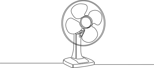 continuous single line drawing of electric fan, line art vector illustration