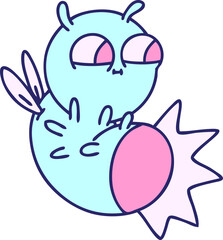 cartoon of a cute glow bug in bright neon color