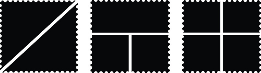 Set of blank rectangle square Postage stamp frames. Postage stamp vector icons. Mockup album postage stamps. Blank postage stamp borders.