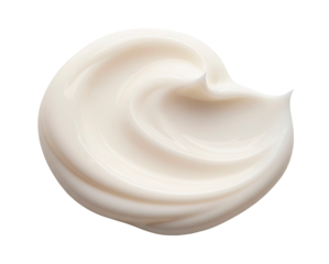 A creamy, white swirl of skincare product or cosmetic cream on a transparent background for beauty and health concepts.