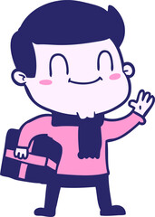 cartoon friendly man with xmas gift in bright neon color