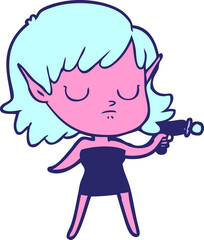 cartoon elf girl in bright neon color