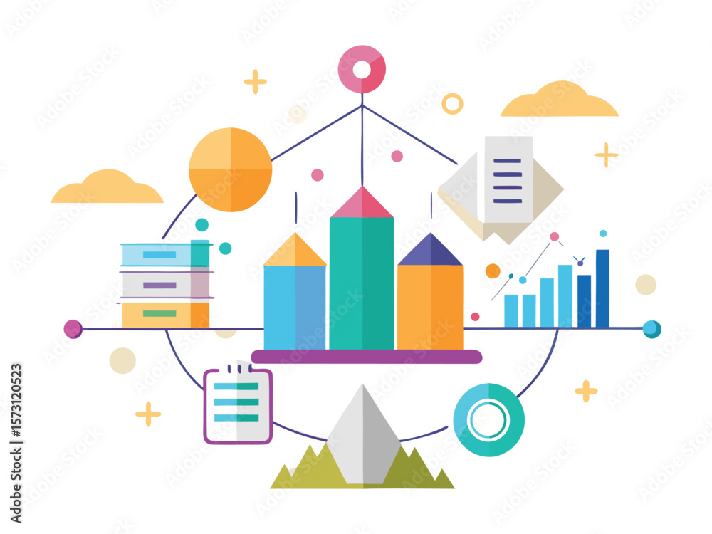Poster abstract infographic elements with charts graphs and data visualization symbols isolated on white ba