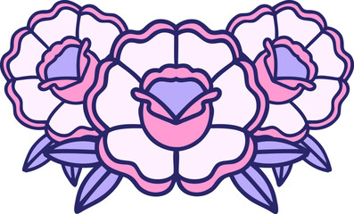 tattoo in traditional style of a bouquet of flowers in bright neon color