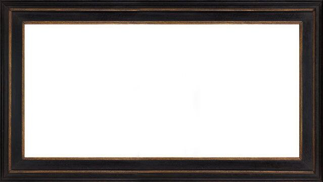 Picture Frame 4k TV Size Wood Black Gold Rustic Simple 16:9 Isolated