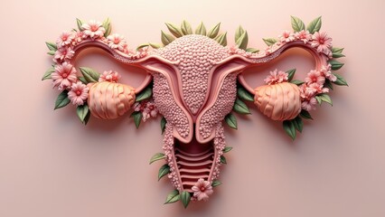 Organ of the uterus with flowers, female nature. Woman reproductive health illustration.