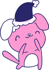 hand drawn christmas cartoon of kawaii dog in bright neon color