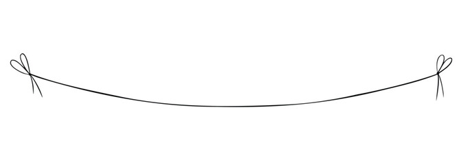 Vector illustration of thin string with tied bows. Hand drawn linear drawing for use in decorative compositions, gift wrapping accents, or minimalist design elements. Engraving painted by black inks.