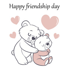 Happy Friendship Day Two Cute Bears Hugging with Hearts