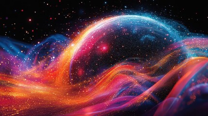 Cosmic planet, swirling nebula, space background, science fiction, digital art