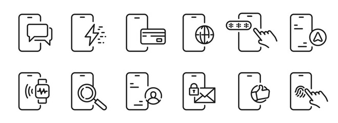 Smartphone collection line icons set. Editable Stroke