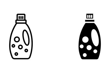 liquid detergent vector icon set in black and white. 