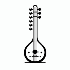 Fototapeta premium Minimalistic black-and-white sitar illustration in clean vector style 