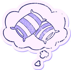 cartoon pillows with thought bubble as a distressed worn sticker in bright neon color