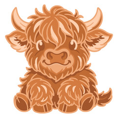 Highland Cow layered vector for cutting, cute cartoon baby bull, 6 color design