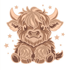 3D Shadow Box, 6 layers – Cute highland cow vector art for kids, layered paper cut animal face, baby nursery wall decor