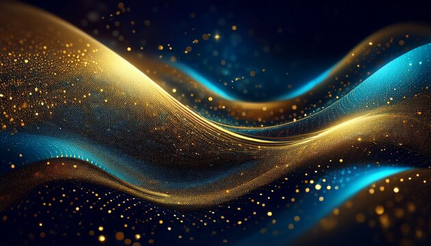 abstract golden and blue particles flowing background