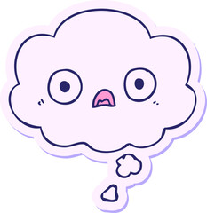 cute cartoon face with thought bubble as a printed sticker in bright neon color