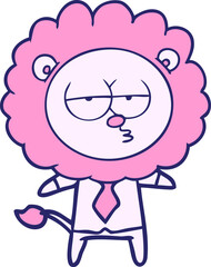 cartoon bored lion office worker in bright neon color