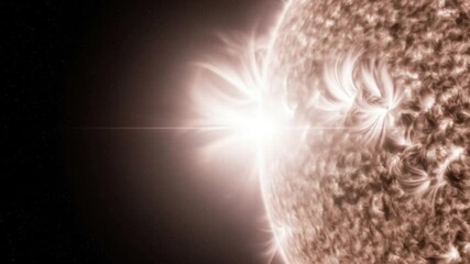 Sun surface flare with solar eruption and coronal mass ejection in space. High detail solar activity animation