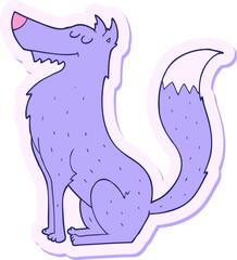 sticker of a cartoon wolf in bright neon color