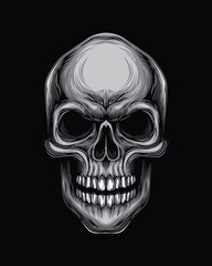 Vector illustration of a human skull in vintage style. Perfect for t-shirt prints, posters, tattoos, gothic designs or Halloween themes.