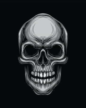 Vector illustration of a human skull in vintage style. Perfect for t-shirt prints, posters, tattoos, gothic designs or Halloween themes.