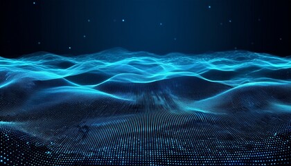 abstract blue particles flowing forming cybernetic landscape