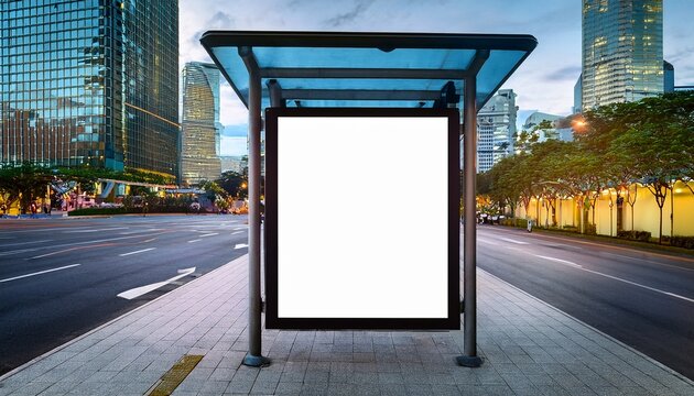 empty billboard mock up at cbd bus stop in singapore