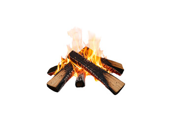 Isolated Campfire with Burning Logs and Bright Flames