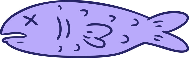 hand drawn cartoon doodle of a dead fish in bright neon color