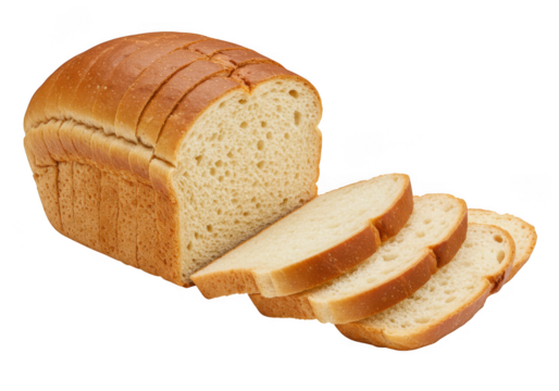 Freshly baked sliced white bread loaf isolated on transparent background