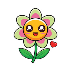 Obraz premium happy little flower with cartoon eyes and heart smile