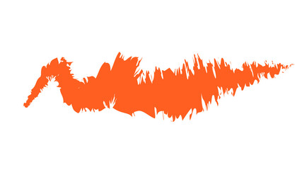 A vibrant orange brushstroke, textured and abstract, against a clean white background.