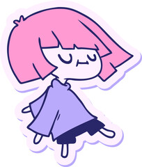 freehand drawn sticker cartoon of cute kawaii girl in bright neon color
