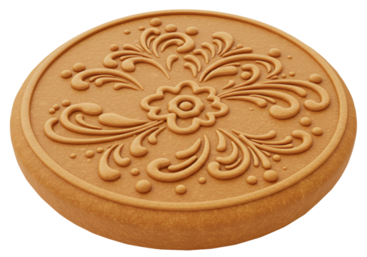 Isolated Ornate Decorative Biscuit with Embossed Floral Design