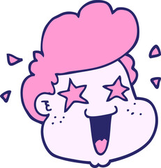 cartoon boy's face in bright neon color