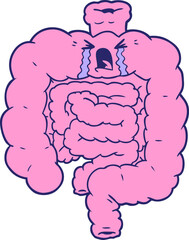 cartoon intestines crying in bright neon color