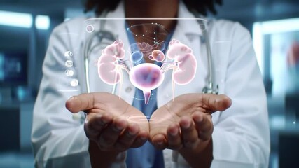 Doctor Holding Digital Urinary System Hologram For Medical Innovation And Healthcare Technology - Powered by Adobe