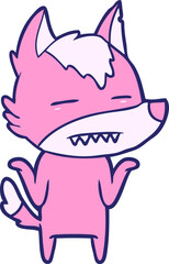 cartoon wolf showing teeth in bright neon color