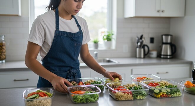 Person Preparing Healthy Meal Prep Containers in a Modern Kitchen