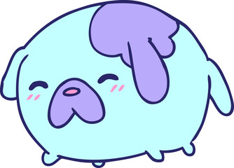 freehand drawn cartoon of cute kawaii dog in bright neon color