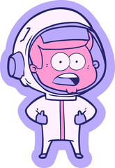 sticker of a cartoon surprised astronaut in bright neon color